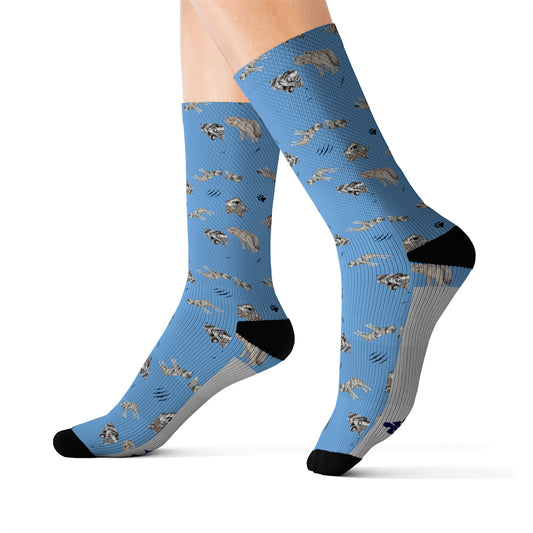 Wolf Pattern-Sublimation Socks-Light Blue