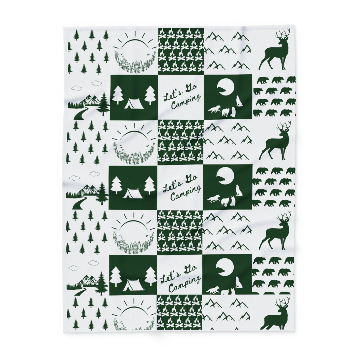 Arctic Fleece Blanket-Square Pattern-Green