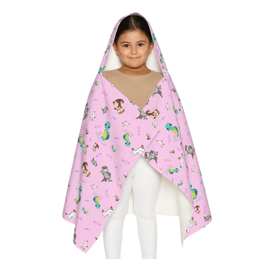Water Creatures Youth Hooded Towel-Pink