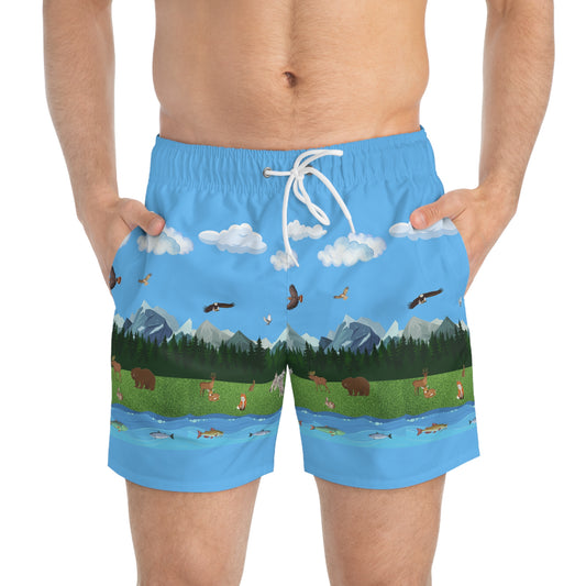Mens Horizontal Outdoor Pattern Swim Trunks (AOP)