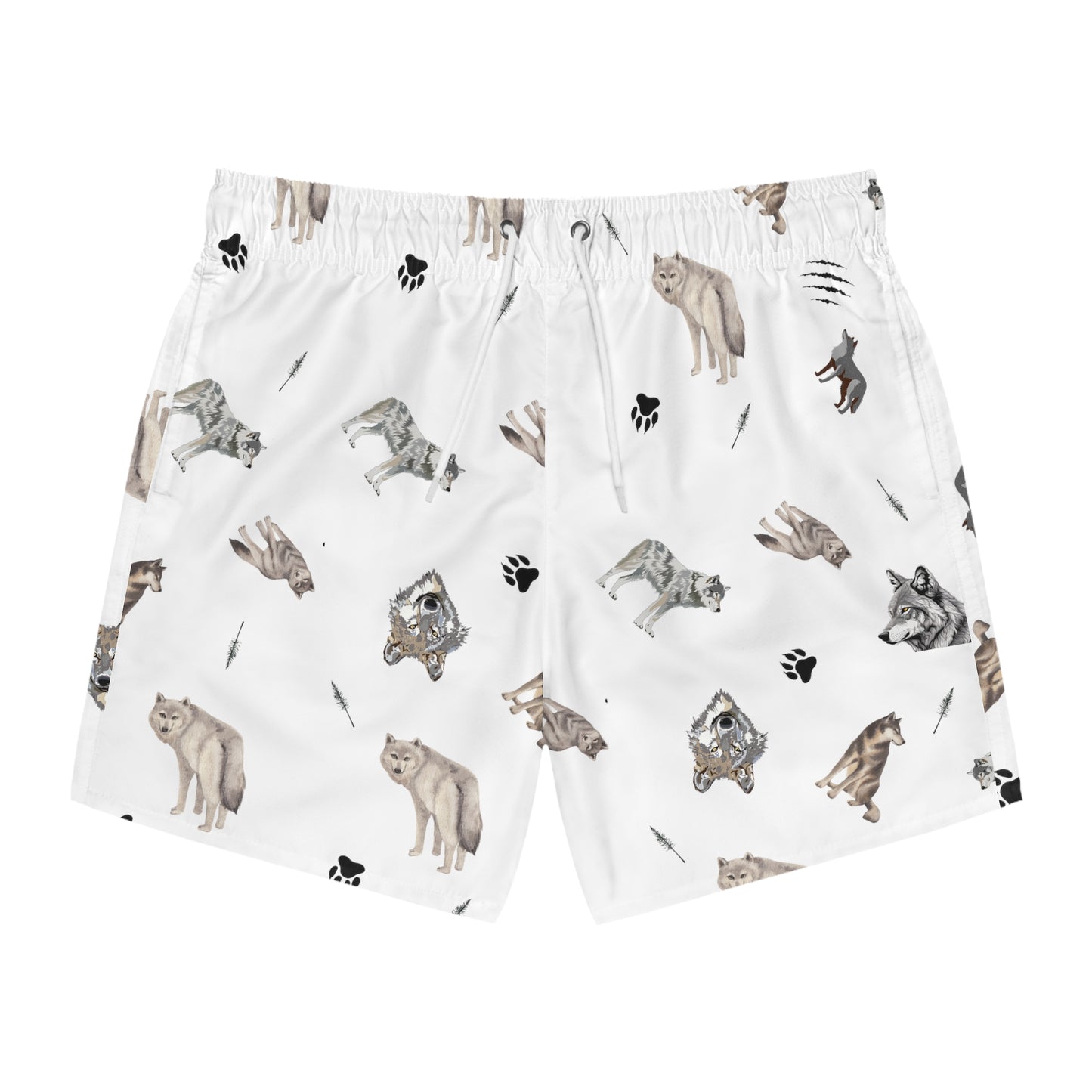 Wolf Pattern Swim Trunks-White
