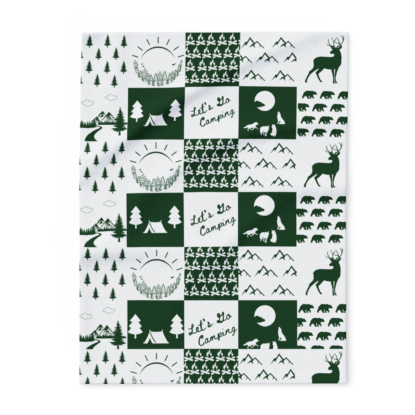 Arctic Fleece Blanket-Square Pattern-Green