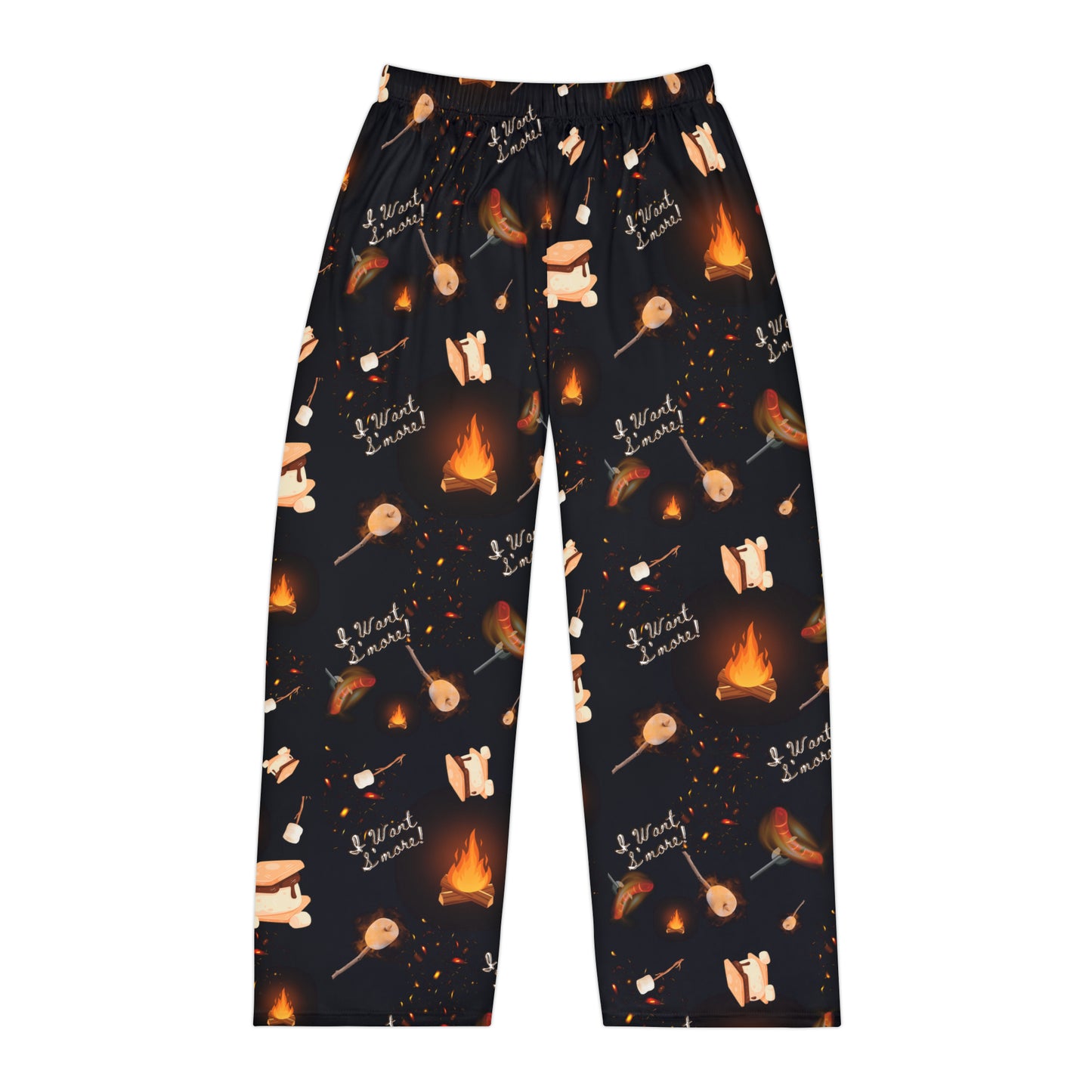 Men's Pajama Pants-Camp Fire Pattern-Black