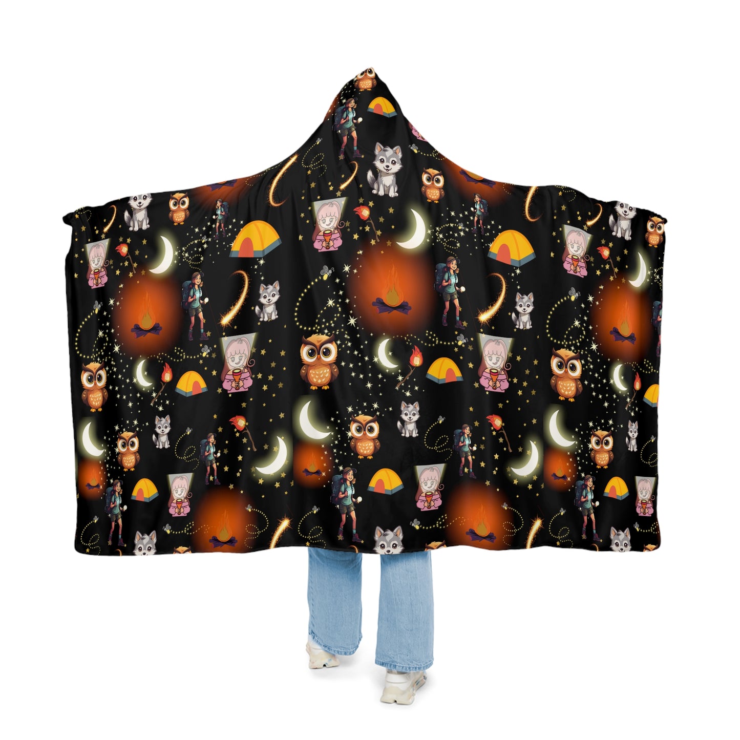Hooded Snuggle Blanket-Girls Camp Pattern-Dark