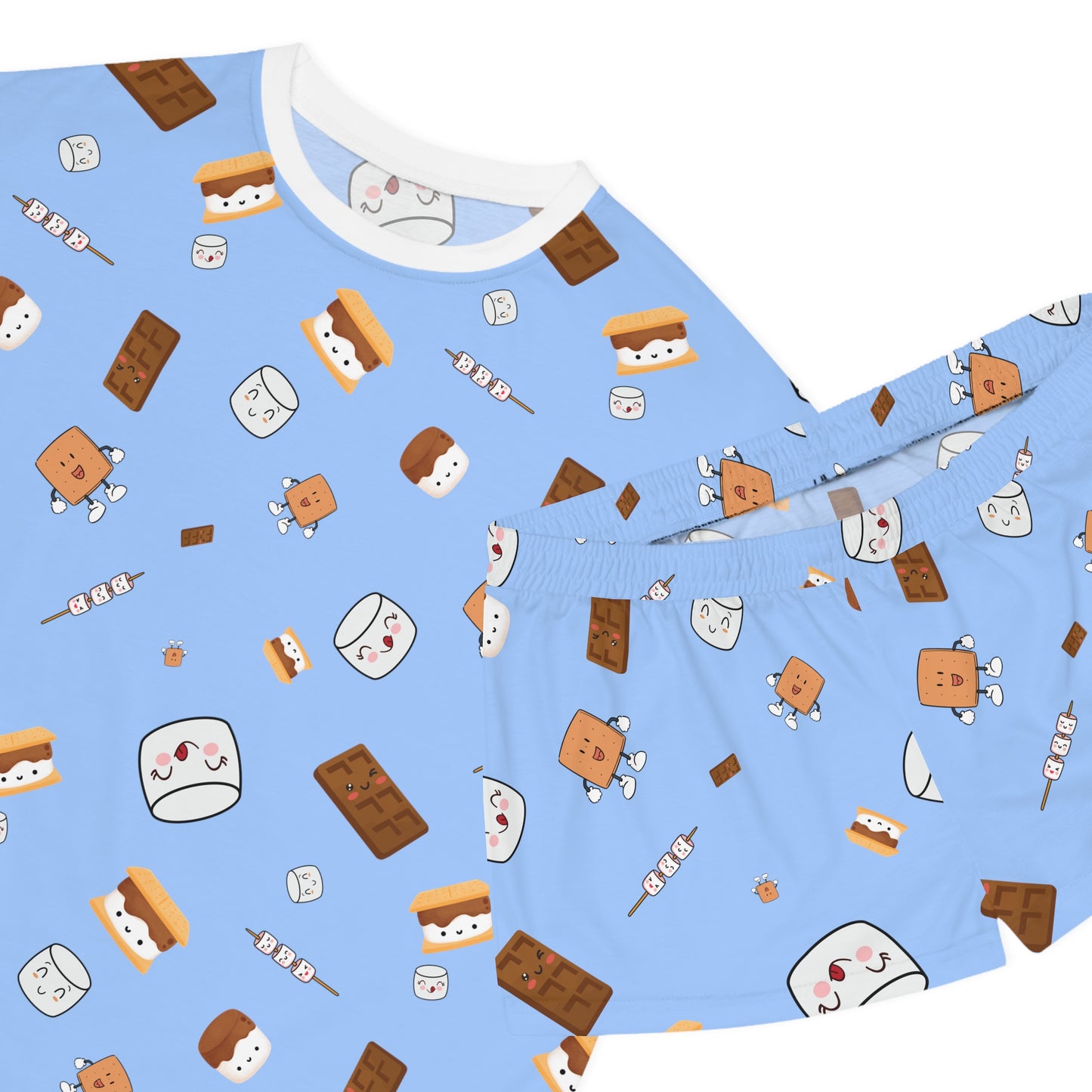 Women's Short Pajama Set-Cutesy S'More's Pattern-blue