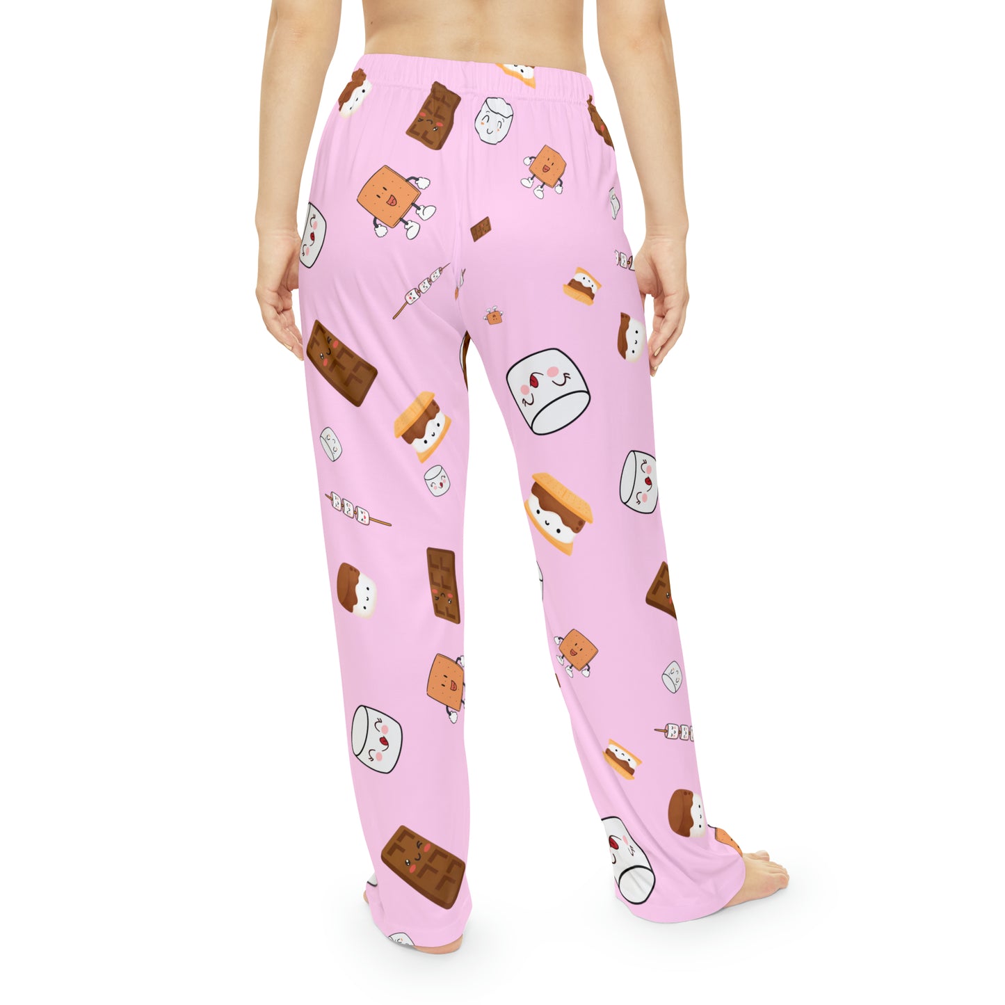 Women's Pajama Pants-Cutesy S'more's Pattern-Pink