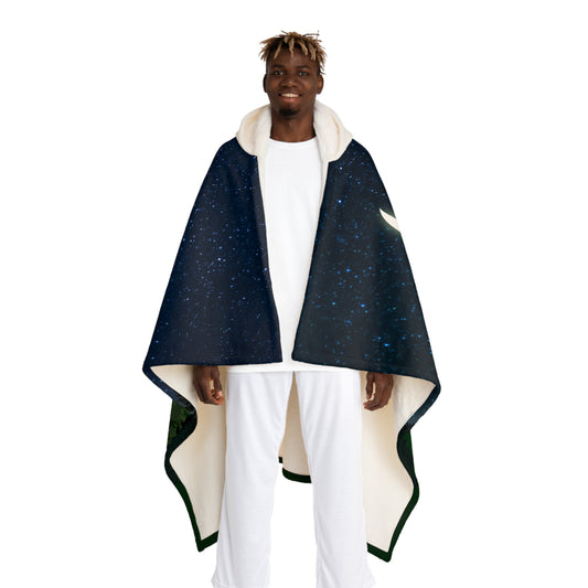 Hooded Sherpa Fleece Blanket-Starry Sky Campsite Scene