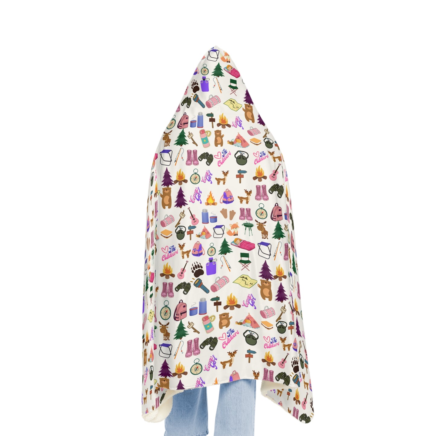 Hooded Snuggle Blanket-Girls Camp Patter-White