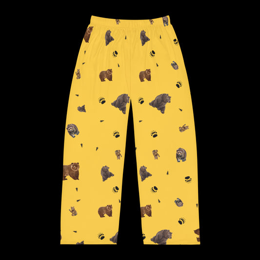 Men's Pajama Pants-Bear Pattern-Yellow