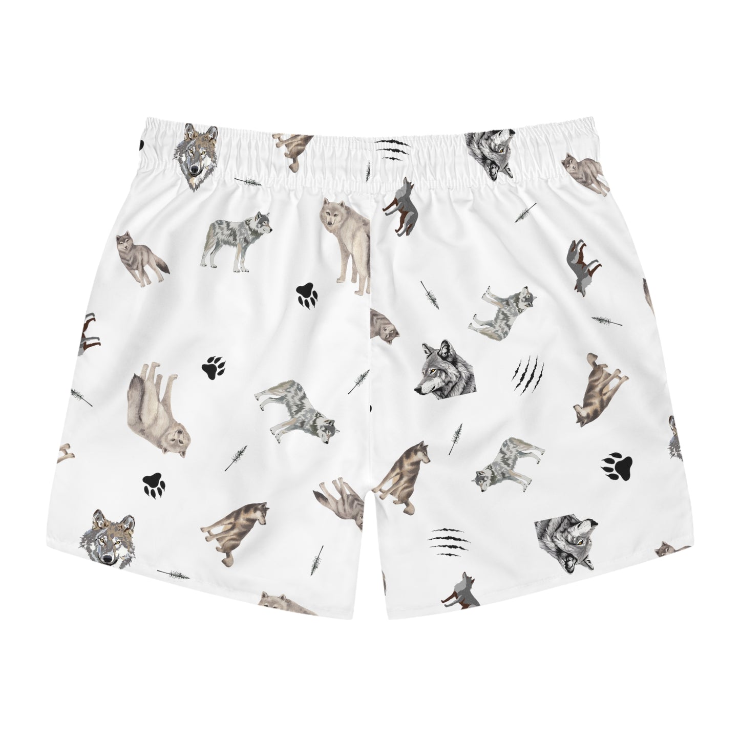 Wolf Pattern Swim Trunks-White