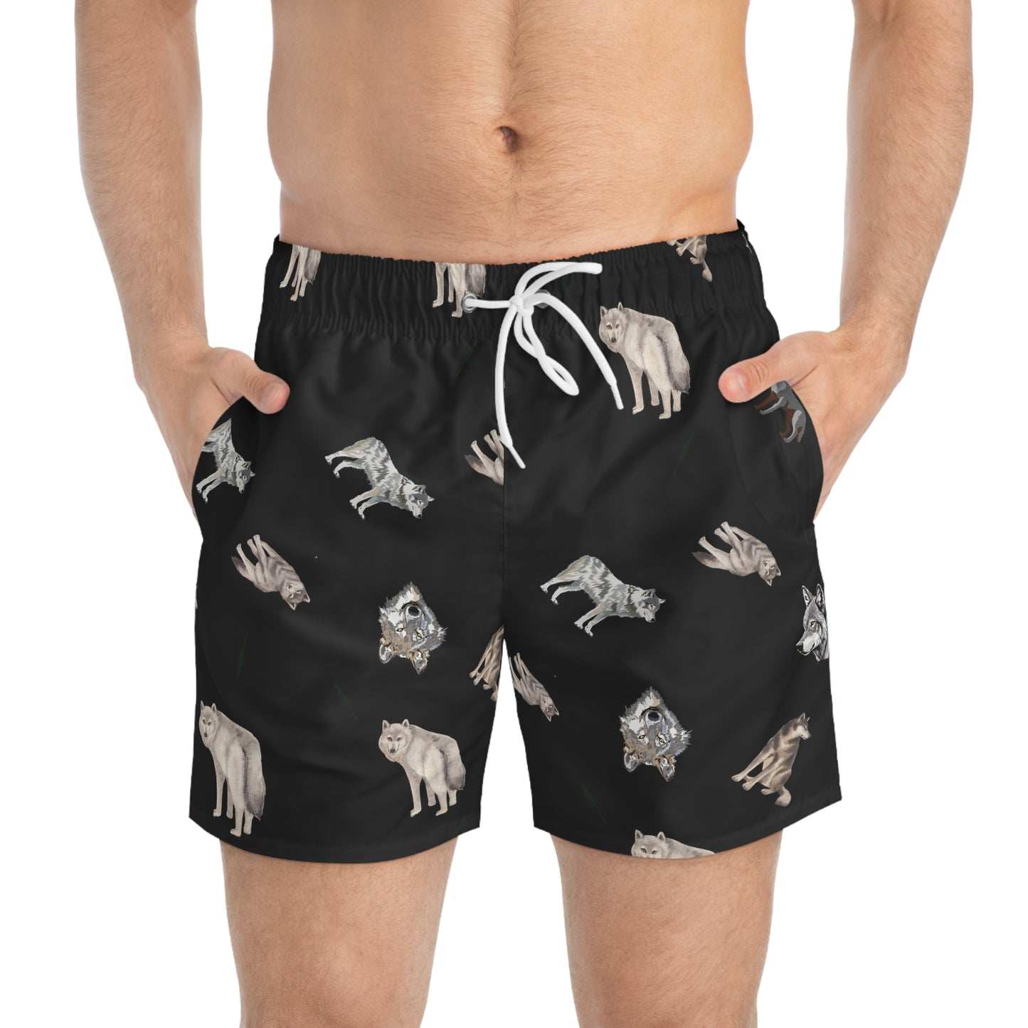 Wolf Pattern Swim Trunks-Blue