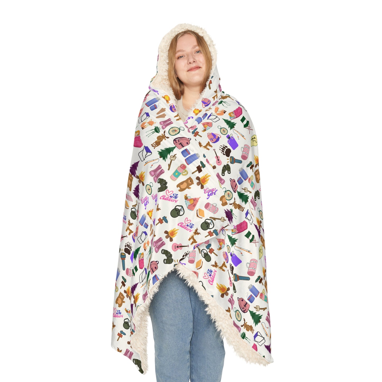 Hooded Snuggle Blanket-Girls Camp Patter-White