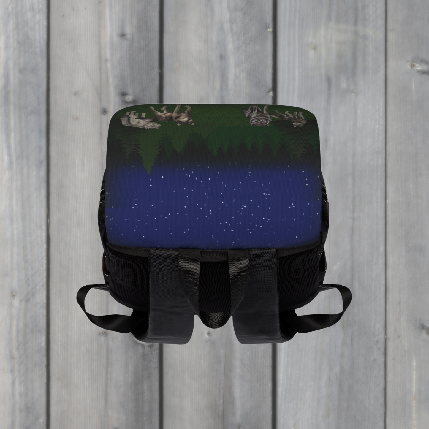 Casual Shoulder Backpack-Wolves and Woods at Night