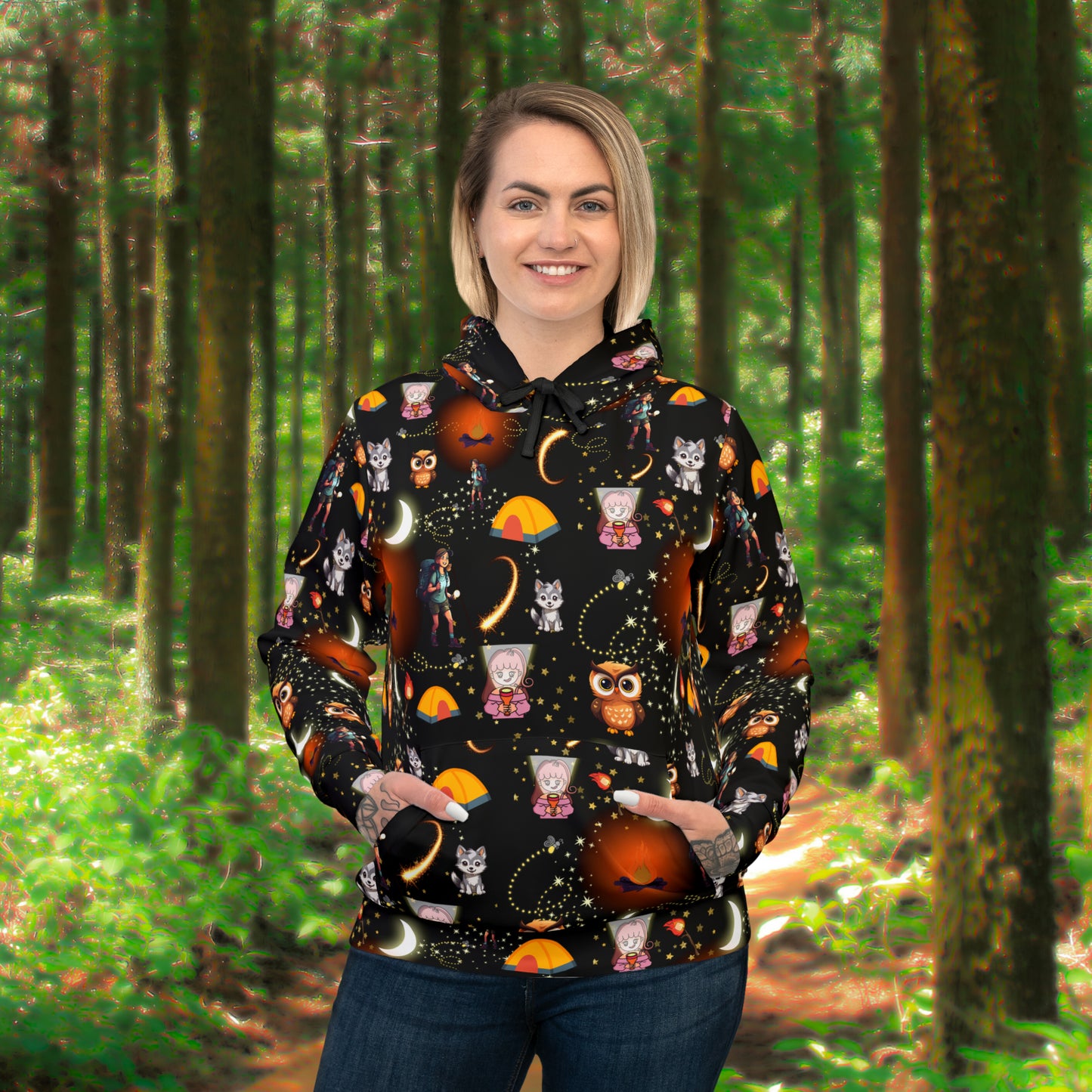 Athletic Hoodie-Night Time Camp Girls Pattern