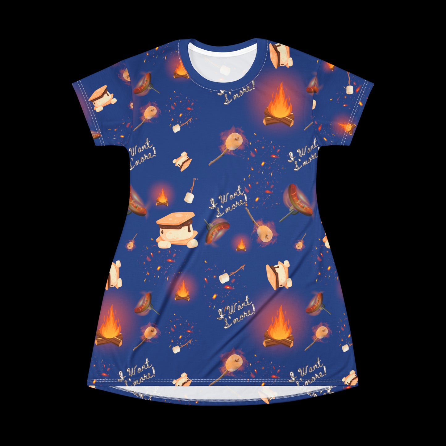 T Shirt Dress-Camp Fire Pattern Blue