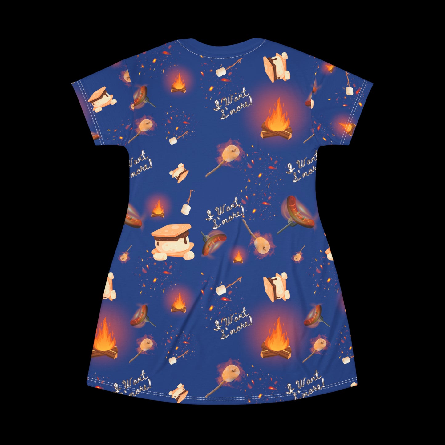 T Shirt Dress-Camp Fire Pattern Blue