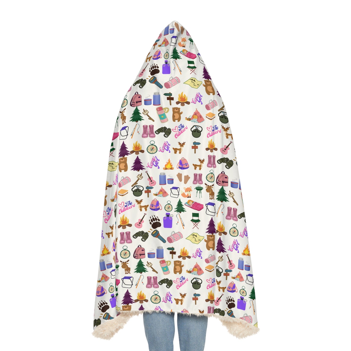 Hooded Snuggle Blanket-Girls Camp Patter-White