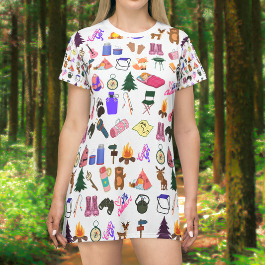 T-Shirt Dress-Cute Girls Camper Pattern (AOP)