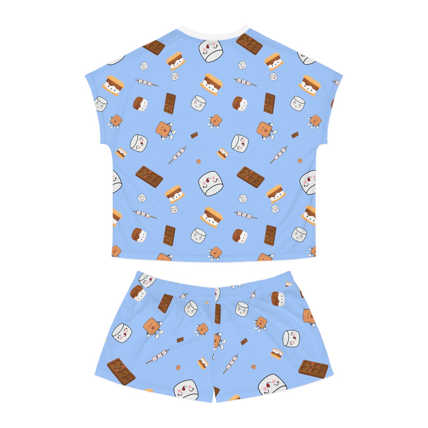 Women's Short Pajama Set-Cutesy S'More's Pattern-blue