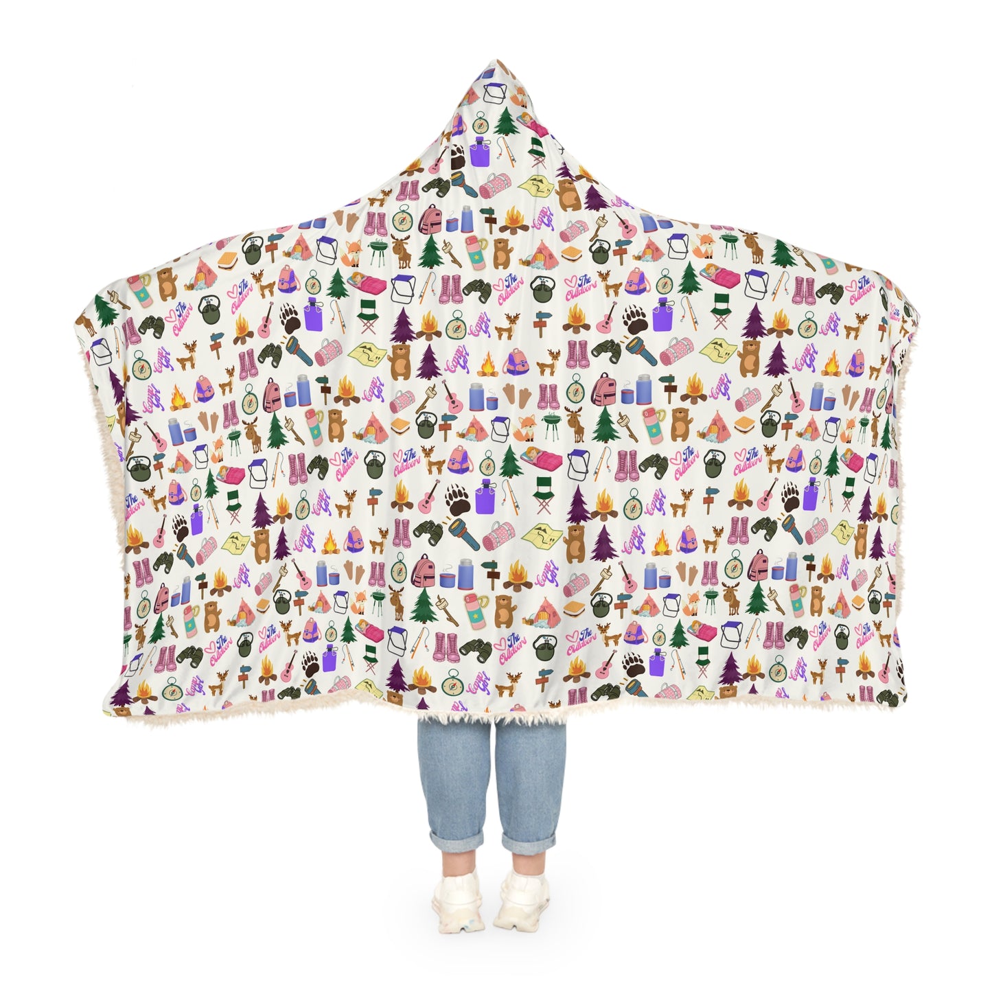 Hooded Snuggle Blanket-Girls Camp Patter-White