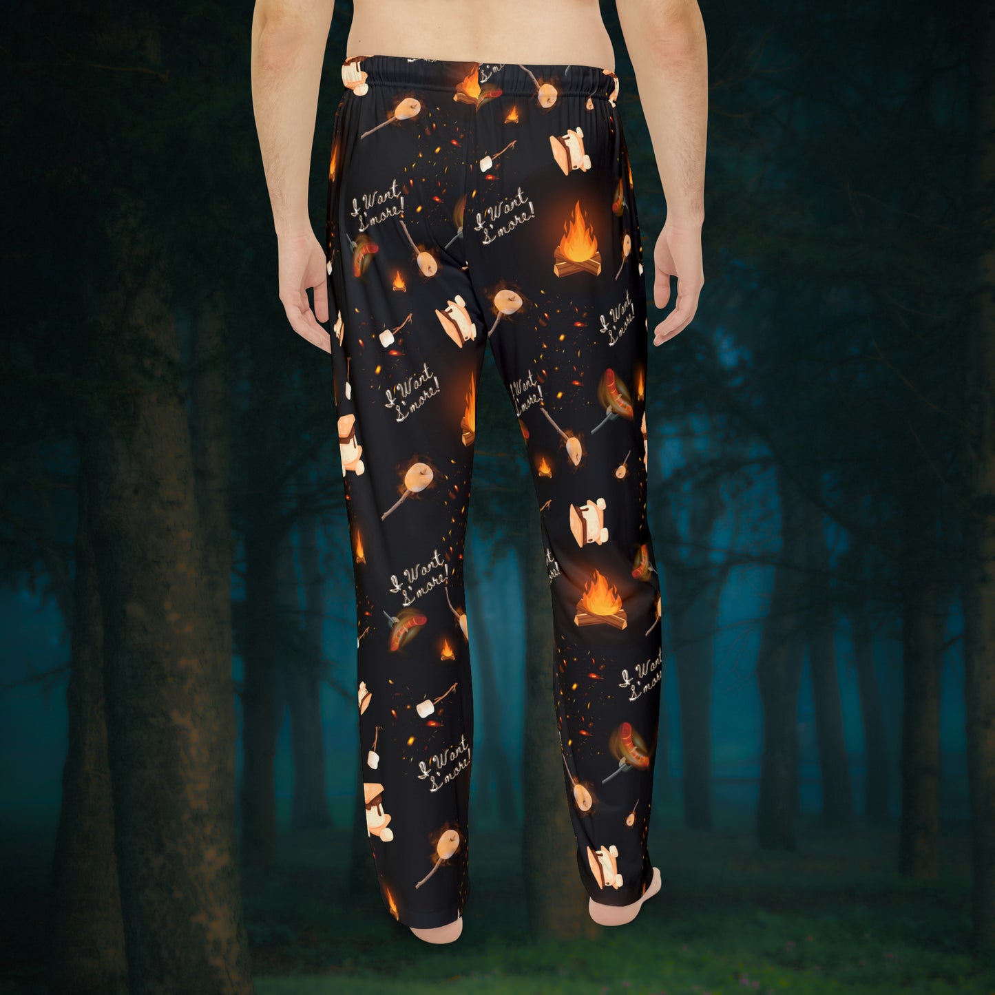 Men's Pajama Pants-Camp Fire Pattern-Black