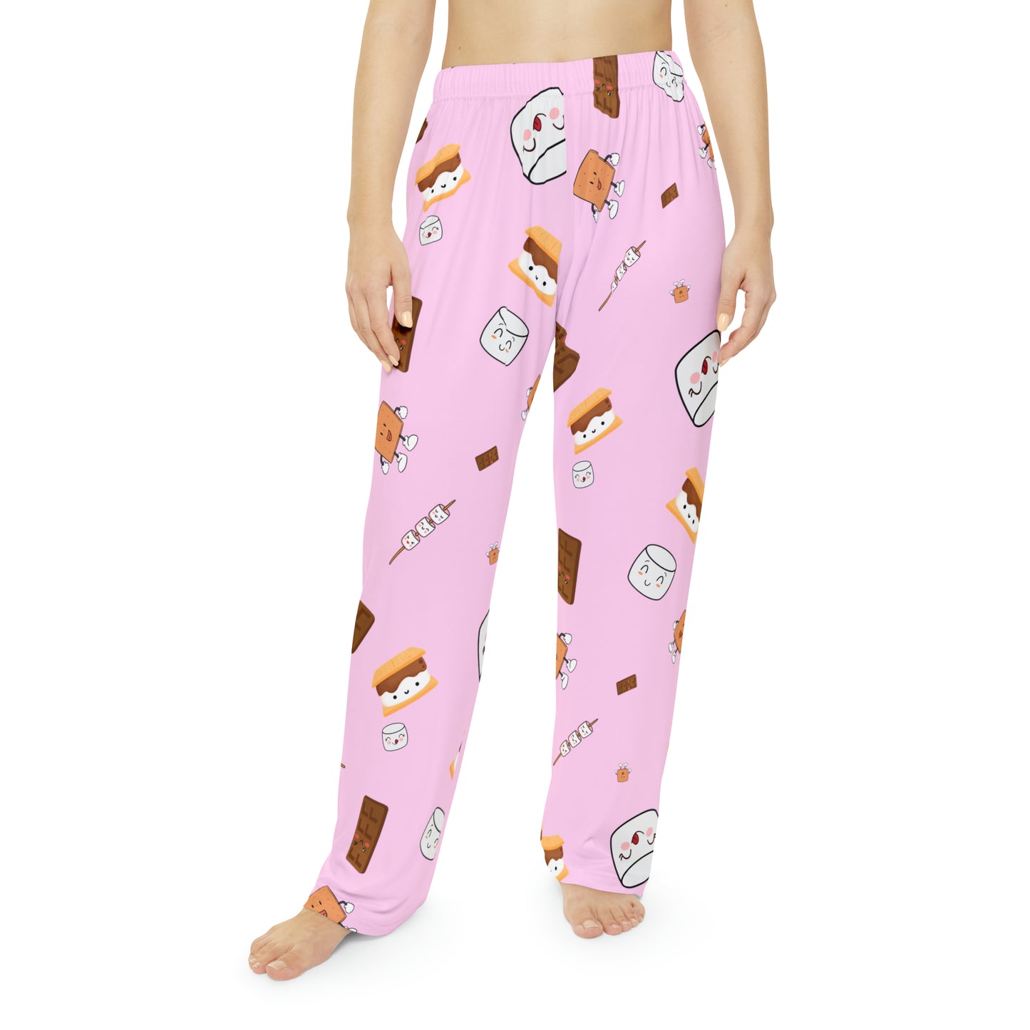 Women's Pajama Pants-Cutesy S'more's Pattern-Pink