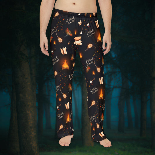 Men's Pajama Pants-Camp Fire Pattern-Black