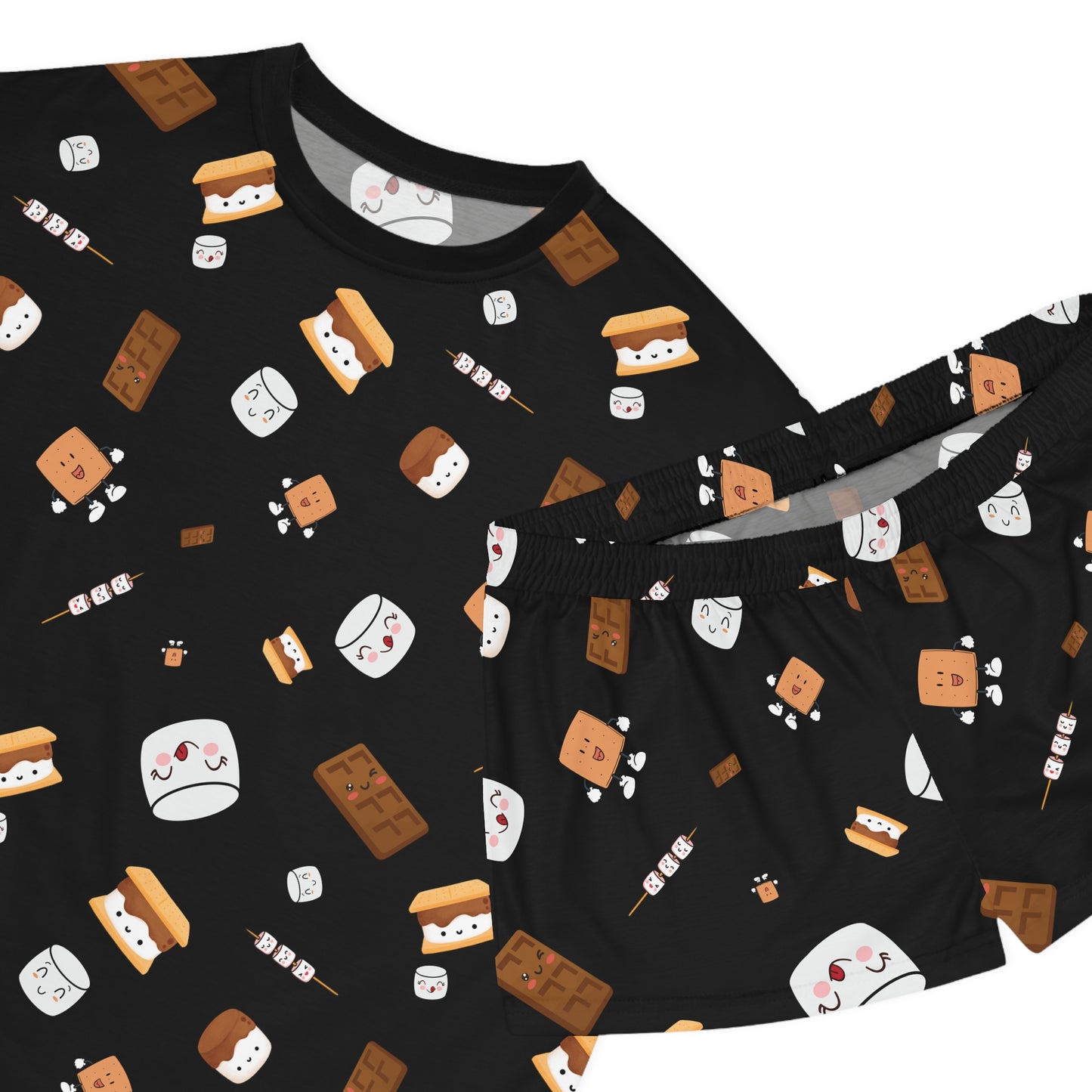 Women's Short Pajama Set-Cutesy S'more's Pattern-Black