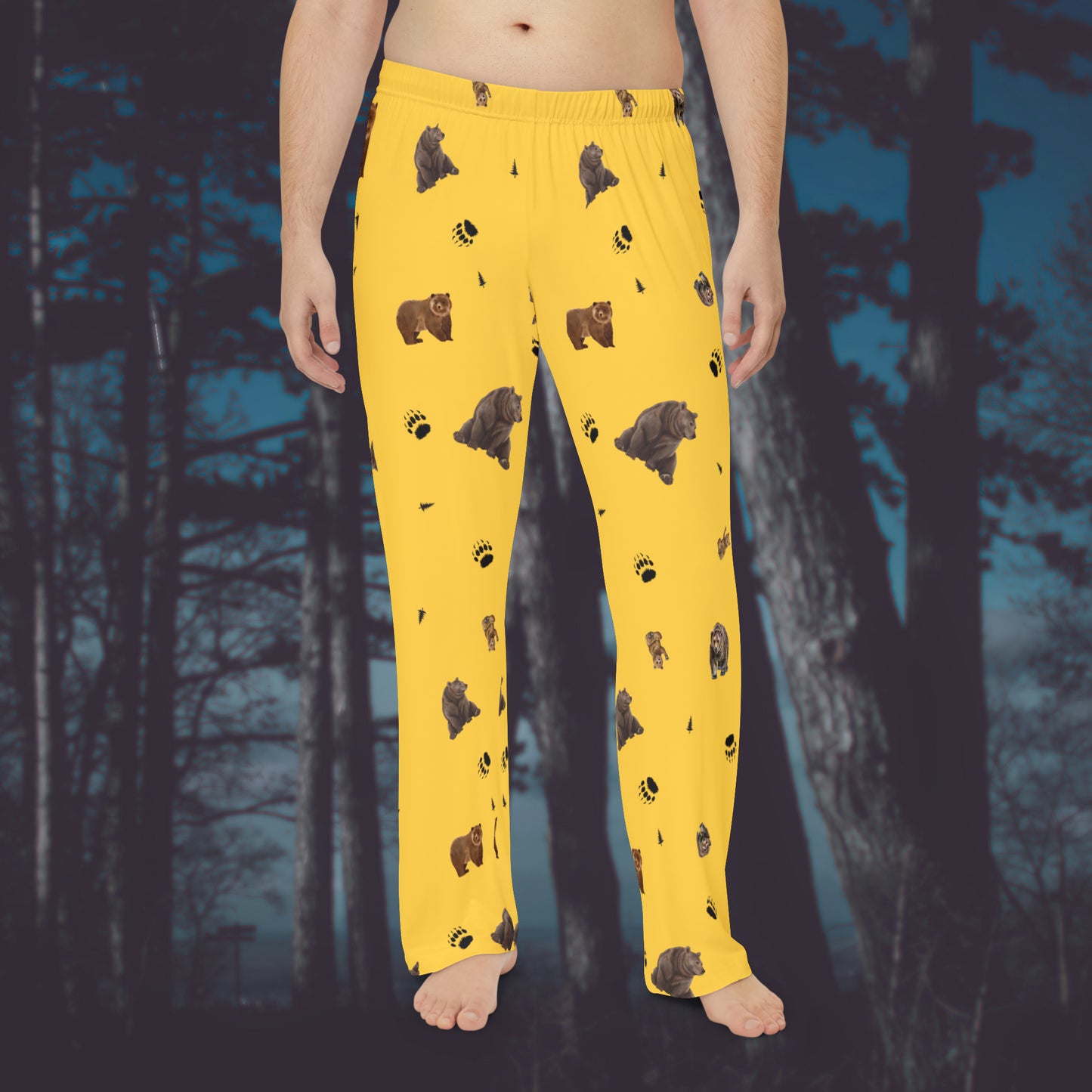 Men's Pajama Pants-Bear Pattern-Yellow