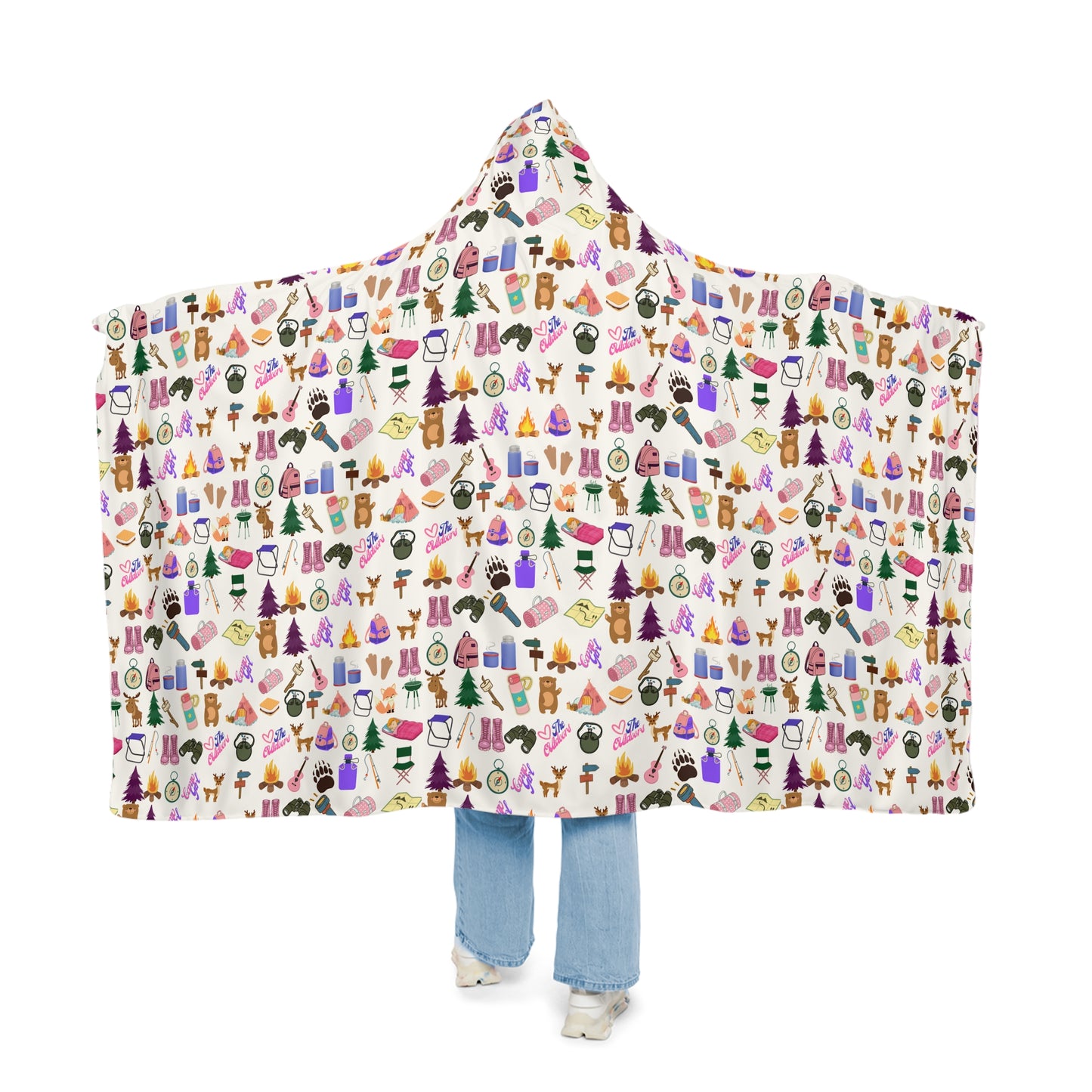 Hooded Snuggle Blanket-Girls Camp Patter-White