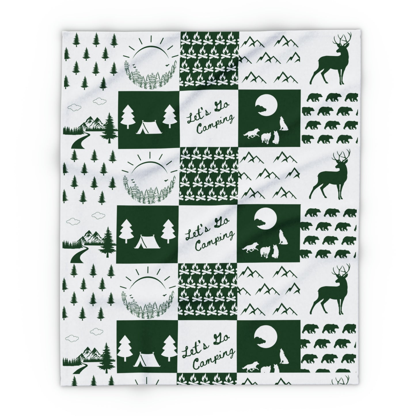 Arctic Fleece Blanket-Square Pattern-Green