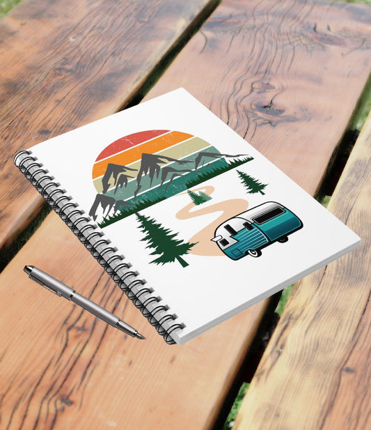Sunset and Camper Spiral Notebook - Ruled Line-White