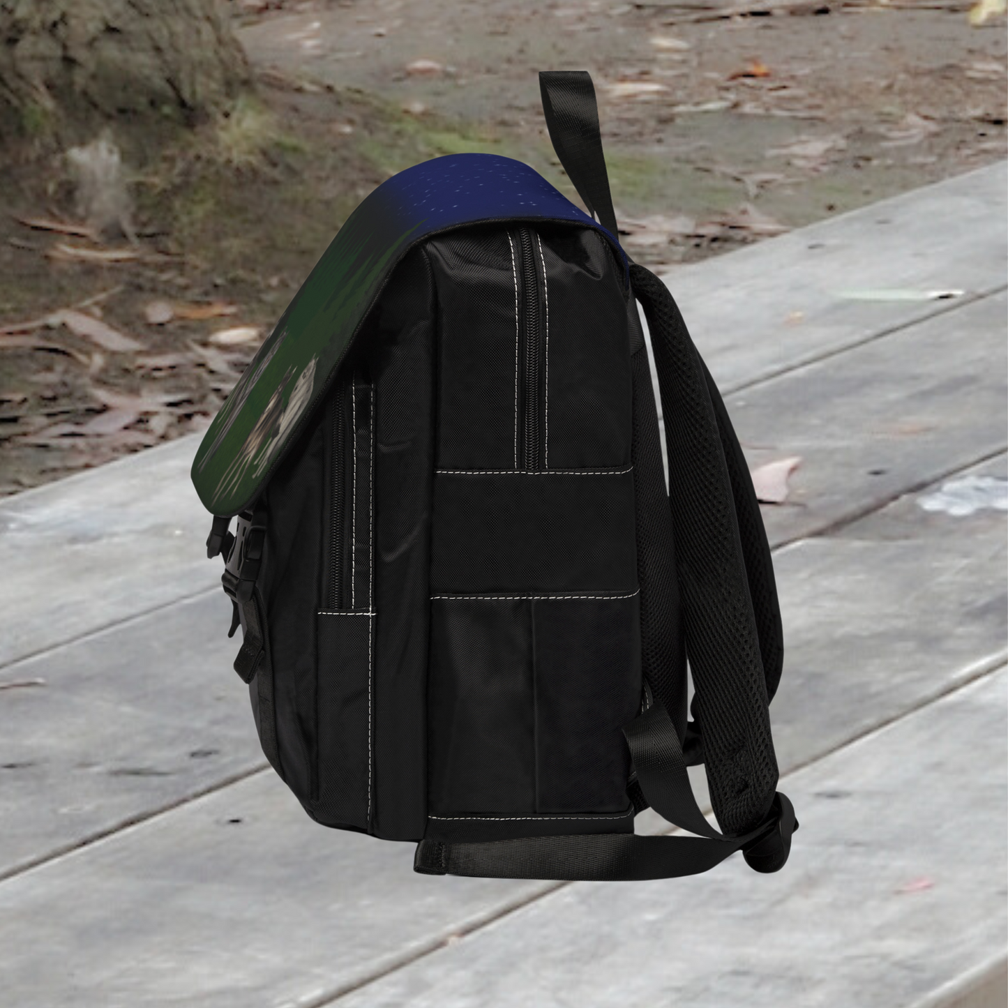 Casual Shoulder Backpack-Wolves and Woods at Night